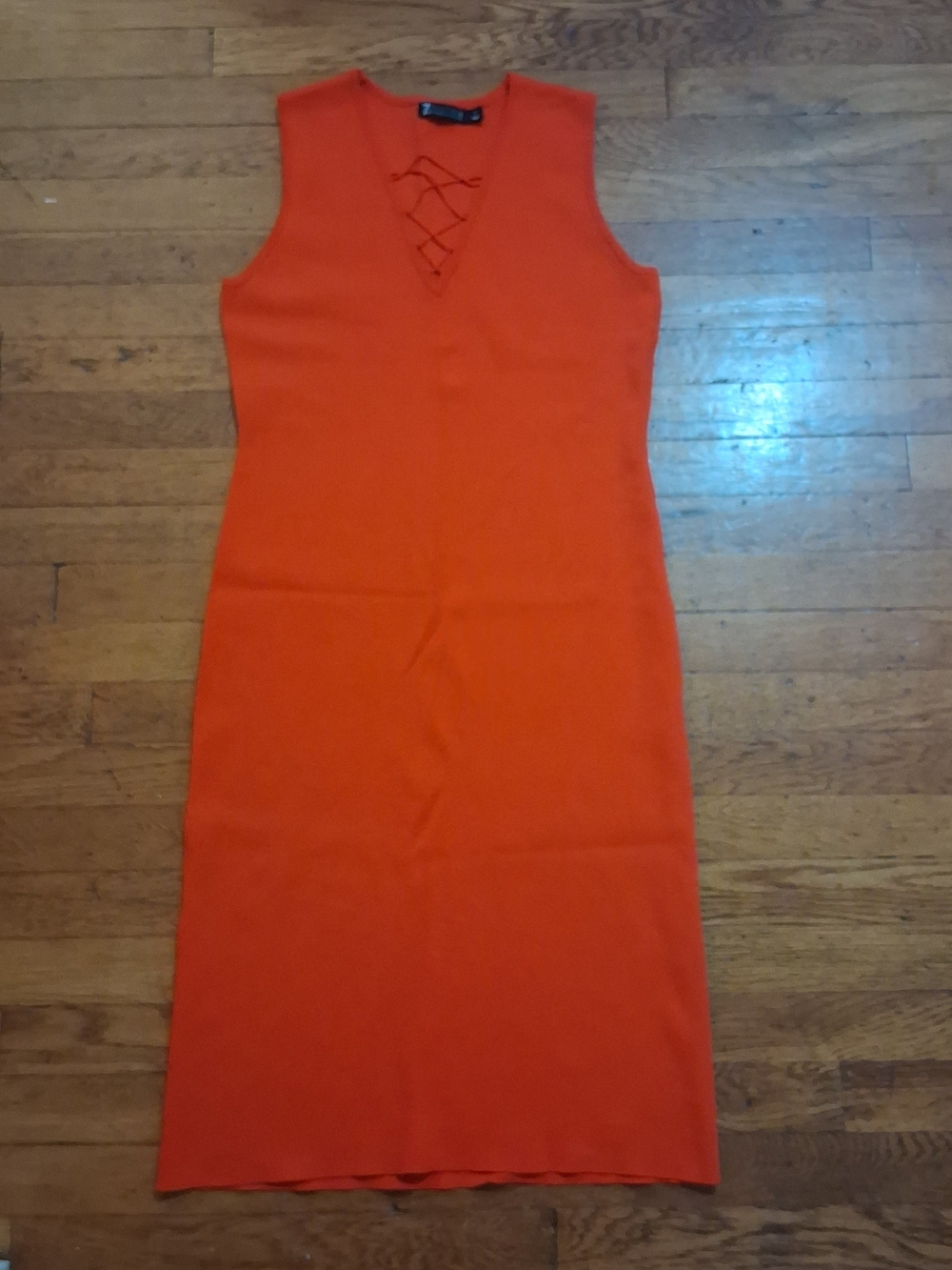 Red Sleeveless Lace-Up Midi Dress